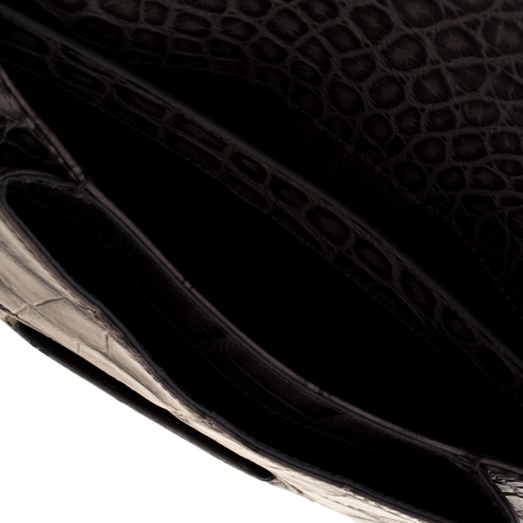 Pre Owned Givenchy Grey Croc Embossed Leather Antigona Envelope Clutch