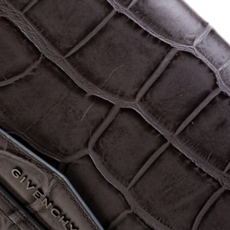 Pre Owned Givenchy Grey Croc Embossed Leather Antigona Envelope Clutch