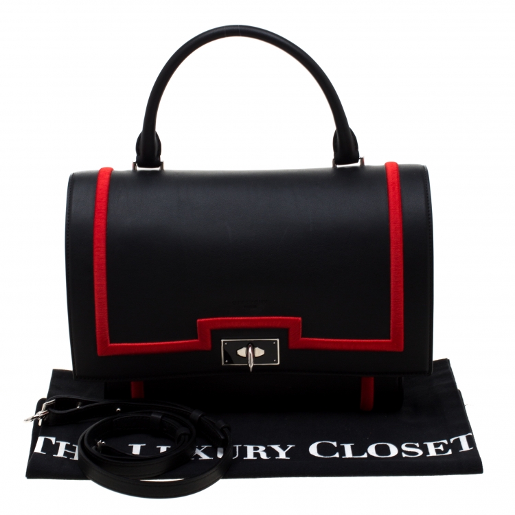 Pre Owned Givenchy Black/Red Leather Shark Tooth Shoulder Bag
