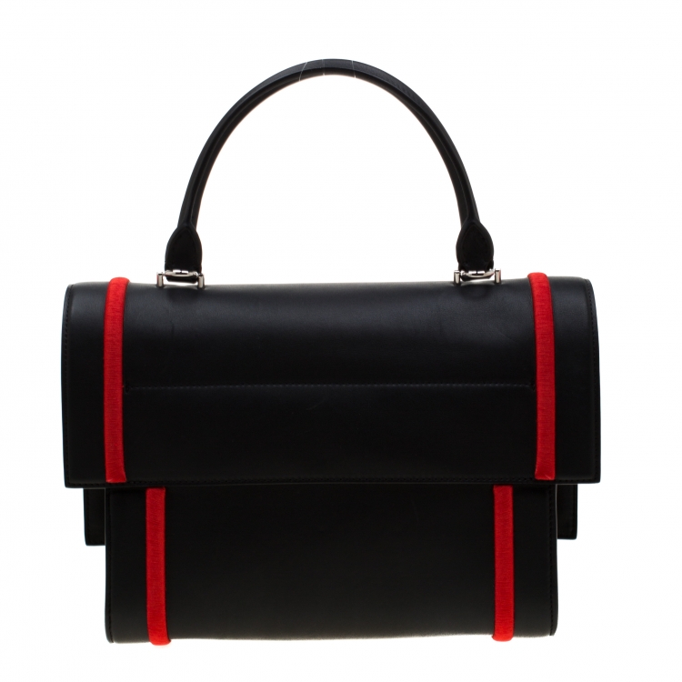 Pre Owned Givenchy Black/Red Leather Shark Tooth Shoulder Bag