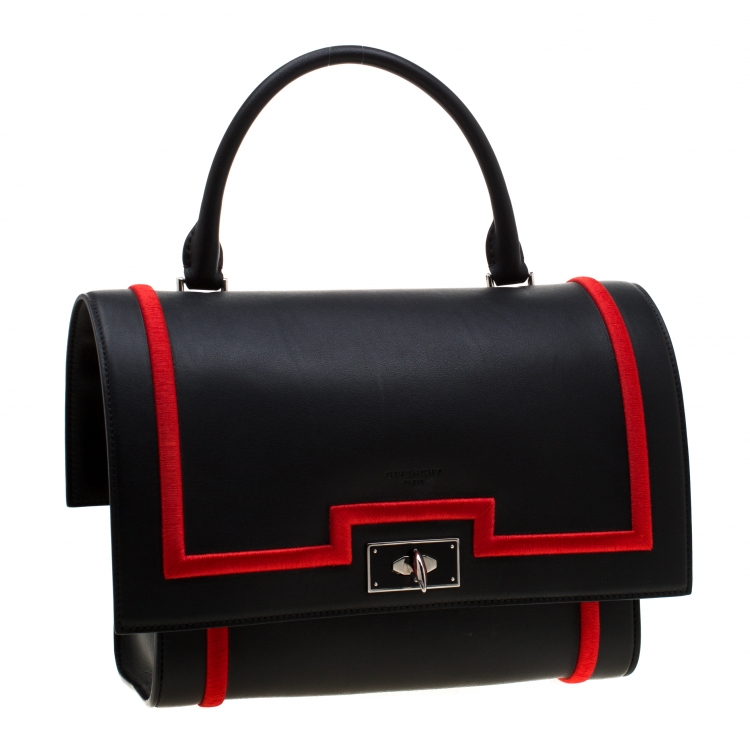 Pre Owned Givenchy Black/Red Leather Shark Tooth Shoulder Bag
