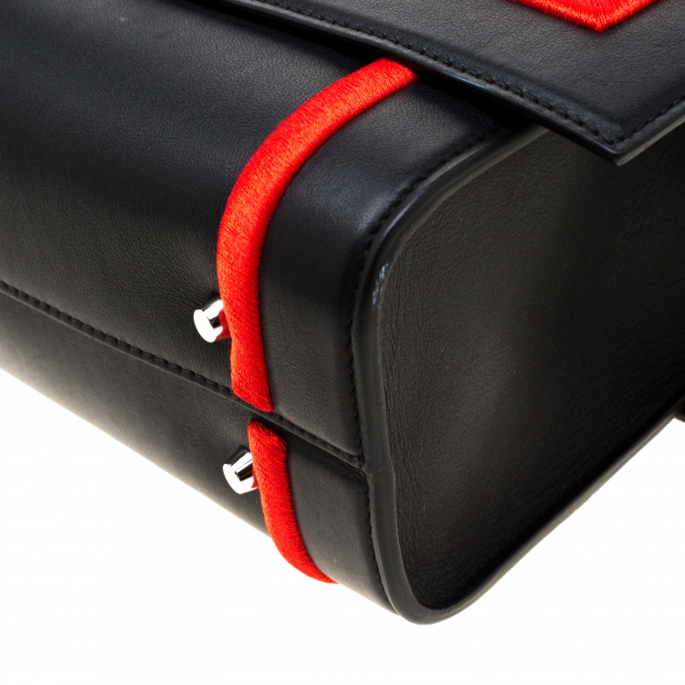 Pre Owned Givenchy Black/Red Leather Shark Tooth Shoulder Bag
