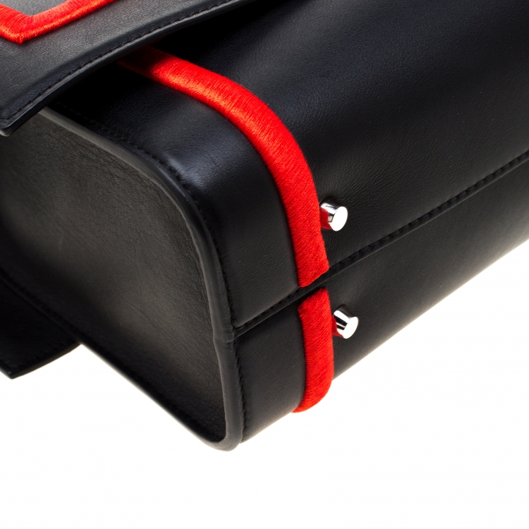 Pre Owned Givenchy Black/Red Leather Shark Tooth Shoulder Bag