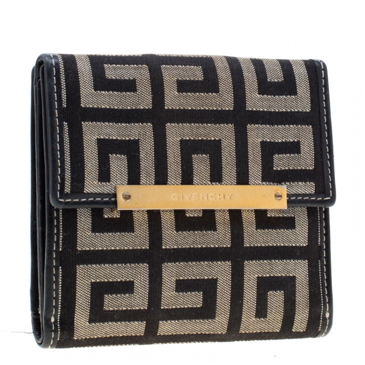 Pre Owned Givenchy Beige/Black Canvas Compact Wallet