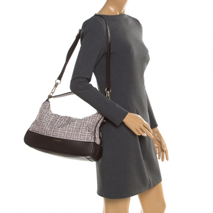 Pre Owned Givenchy Brown/Off-White Monogram Canvas and Leather Hobo