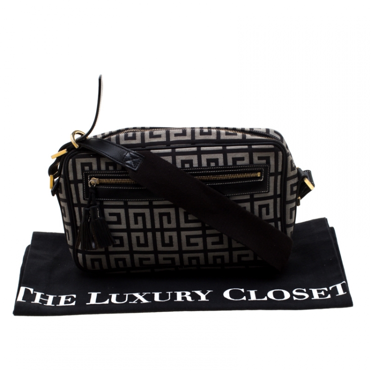 Pre Owned Givenchy Black/White Signature Canvas and Leather Crossbody Bag