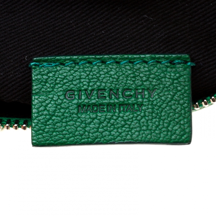 Pre Owned Givenchy Green Leather Pandora Wristlet Pouch