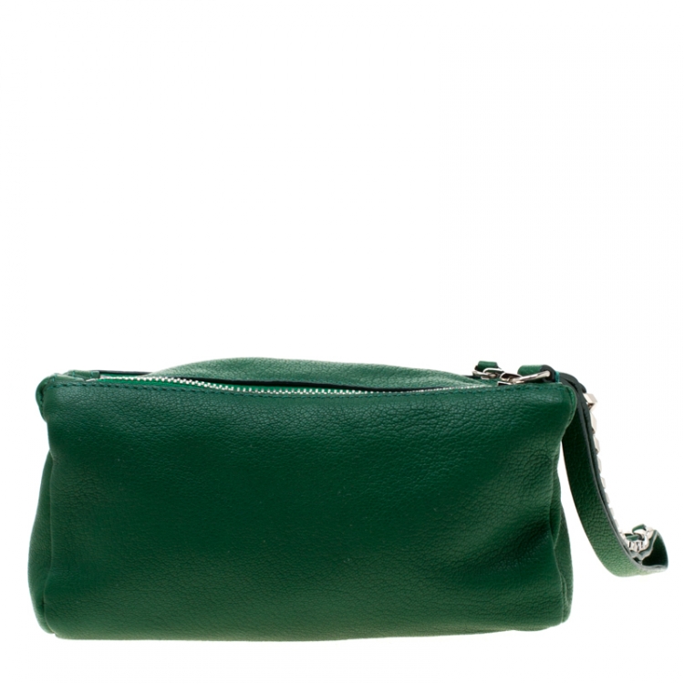 Pre Owned Givenchy Green Leather Pandora Wristlet Pouch