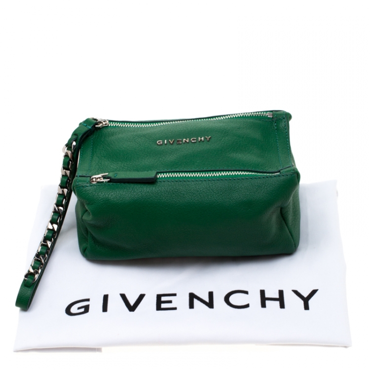 Pre Owned Givenchy Green Leather Pandora Wristlet Pouch