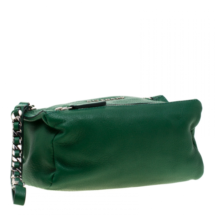 Pre Owned Givenchy Green Leather Pandora Wristlet Pouch