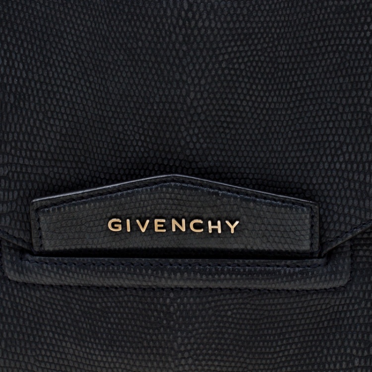Pre Owned Givenchy Black Lizard Embossed Antigona Envelope Clutch