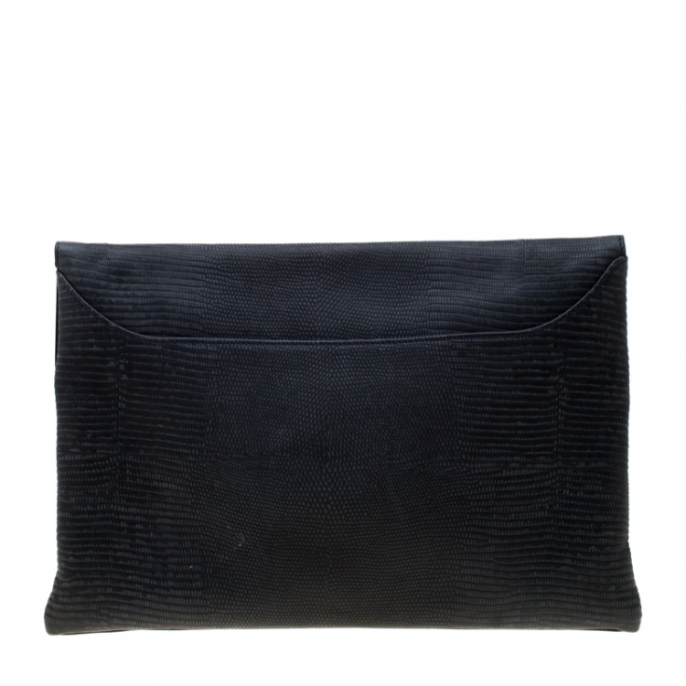 Pre Owned Givenchy Black Lizard Embossed Antigona Envelope Clutch