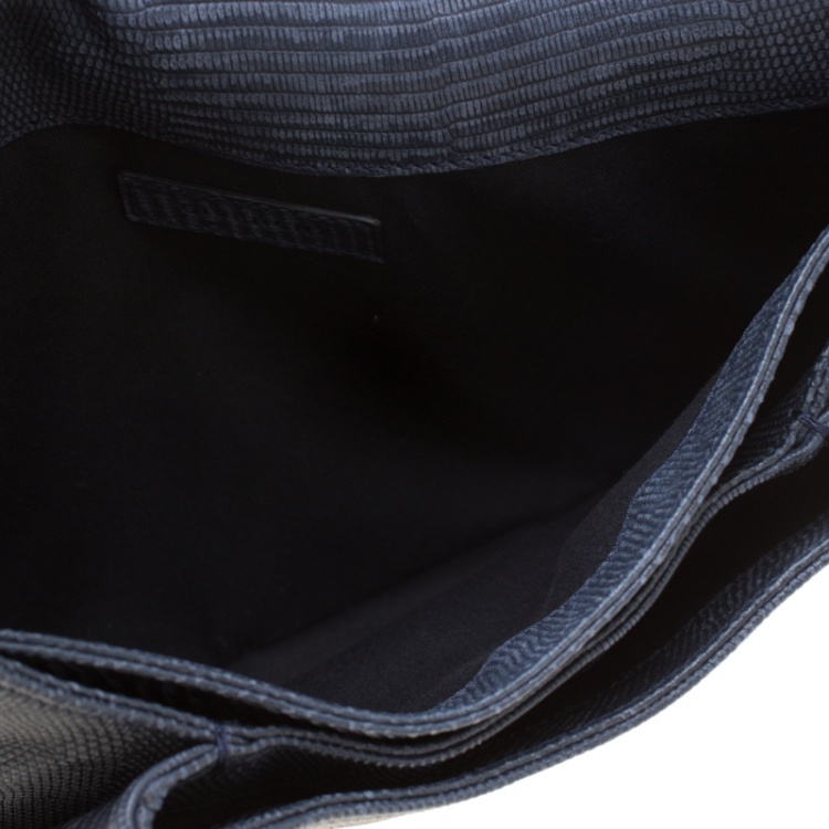 Pre Owned Givenchy Black Lizard Embossed Antigona Envelope Clutch
