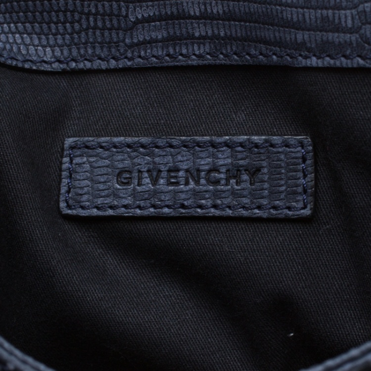Pre Owned Givenchy Black Lizard Embossed Antigona Envelope Clutch