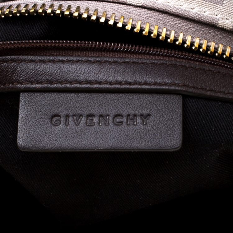 Pre Owned Givenchy Brown/Grey Monogram Canvas and Leather Large Hobo
