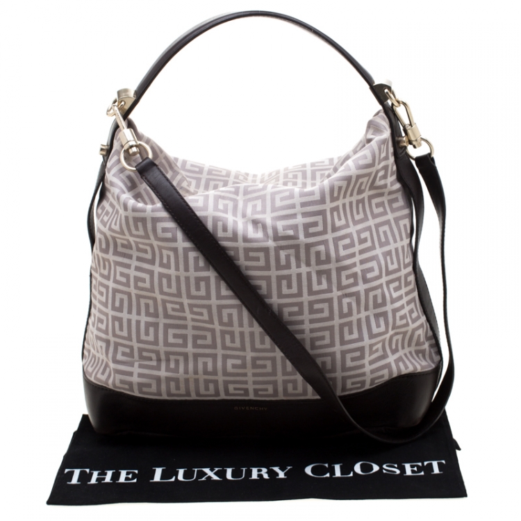 Pre Owned Givenchy Brown/Grey Monogram Canvas and Leather Large Hobo