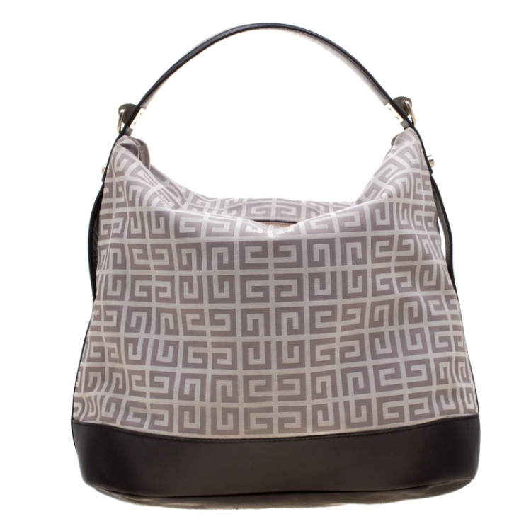 Pre Owned Givenchy Brown/Grey Monogram Canvas and Leather Large Hobo
