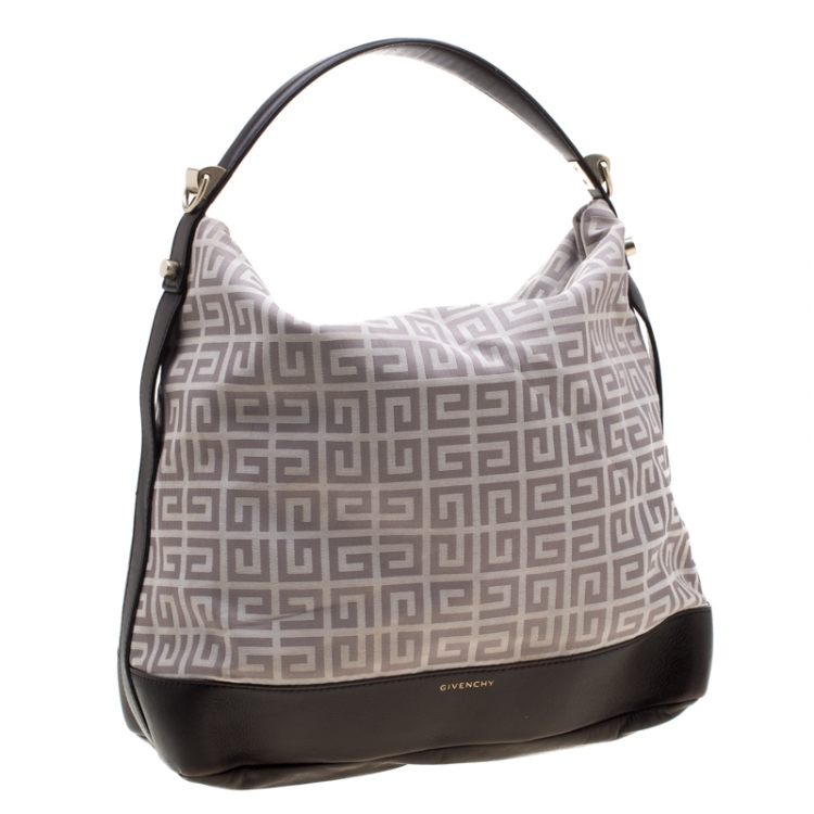 Pre Owned Givenchy Brown/Grey Monogram Canvas and Leather Large Hobo