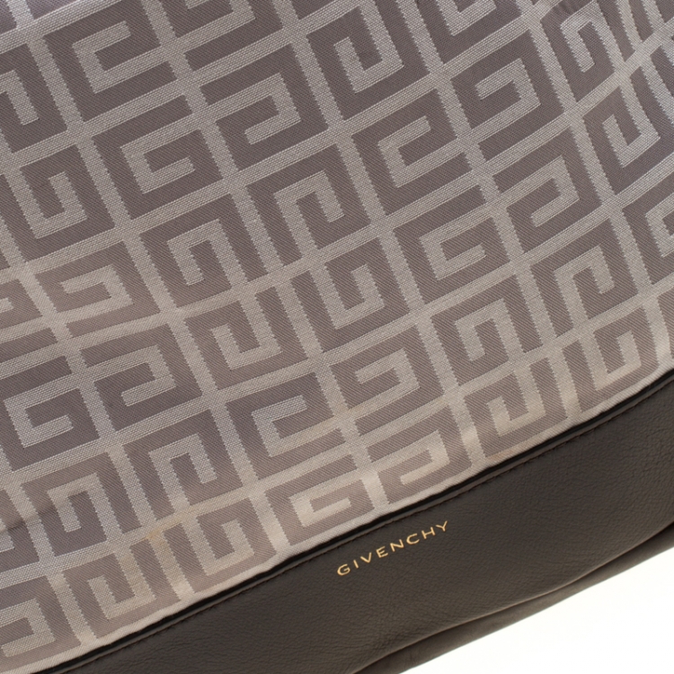 Pre Owned Givenchy Brown/Grey Monogram Canvas and Leather Large Hobo