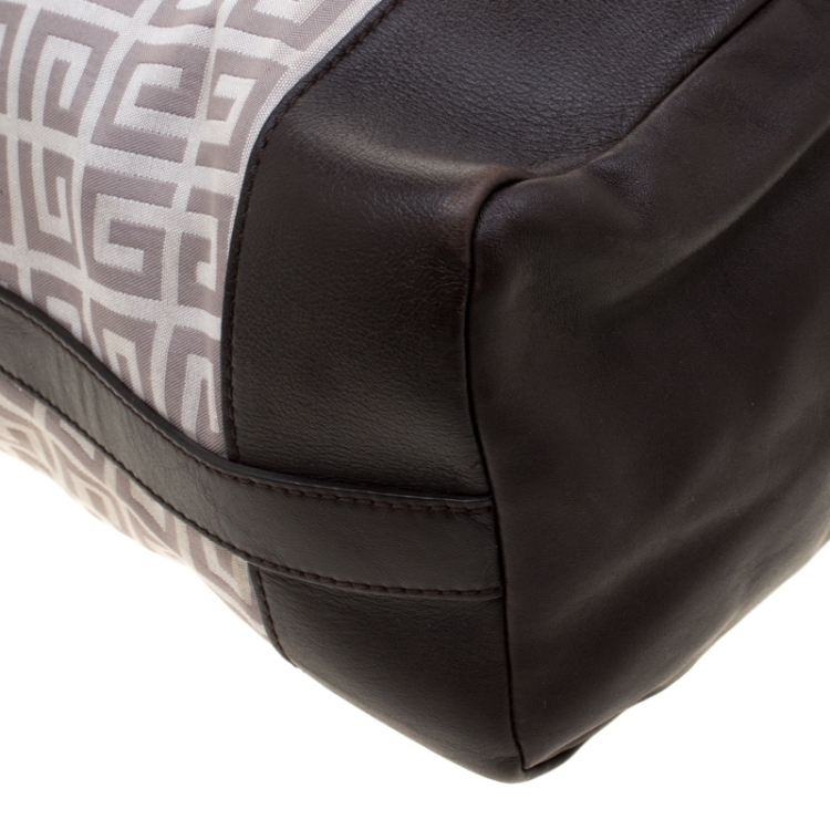 Pre Owned Givenchy Brown/Grey Monogram Canvas and Leather Large Hobo