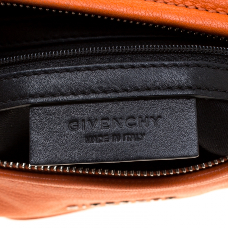 Pre Owned Givenchy Orange Leather Mini Pandora Crossbody Bag