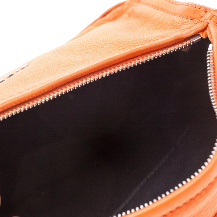 Pre Owned Givenchy Orange Leather Mini Pandora Crossbody Bag