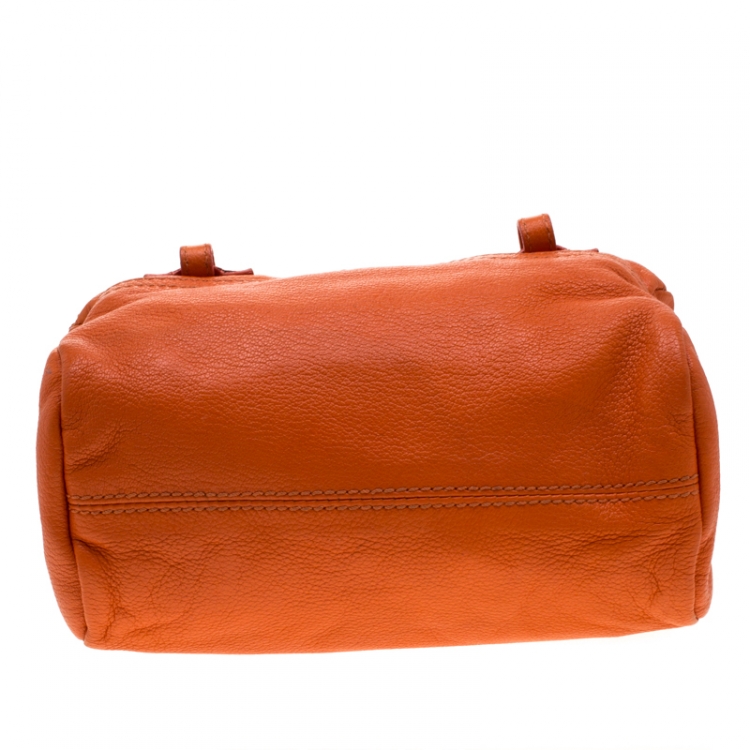 Pre Owned Givenchy Orange Leather Mini Pandora Crossbody Bag