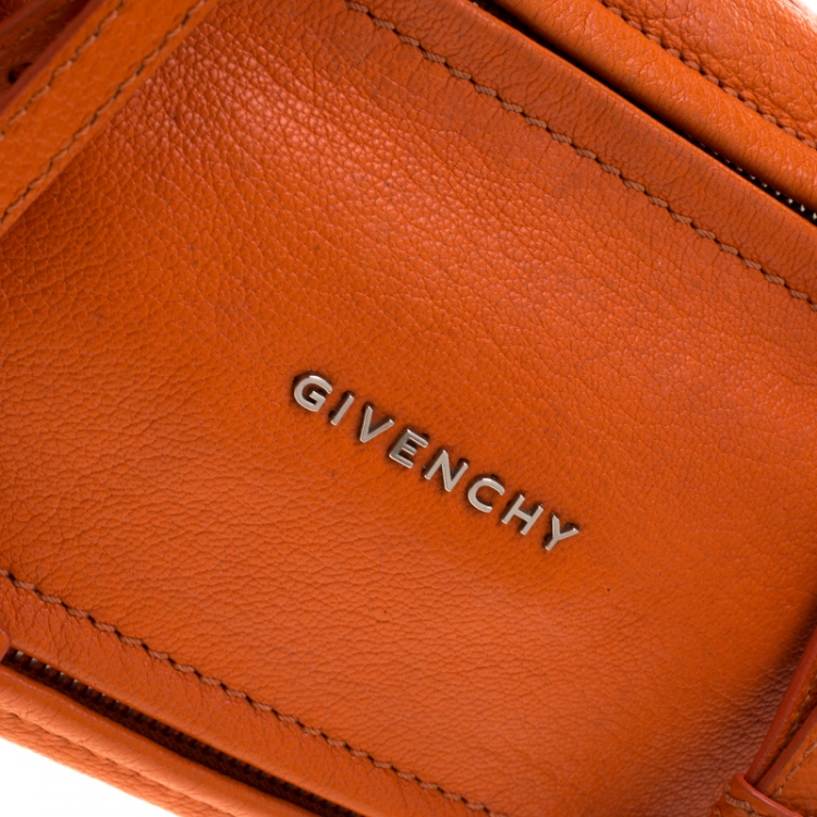 Pre Owned Givenchy Orange Leather Mini Pandora Crossbody Bag