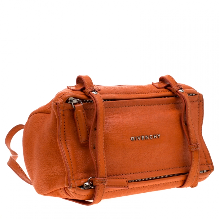 Pre Owned Givenchy Orange Leather Mini Pandora Crossbody Bag