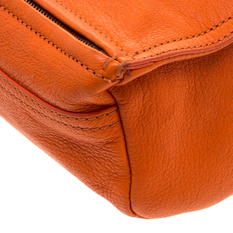 Pre Owned Givenchy Orange Leather Mini Pandora Crossbody Bag