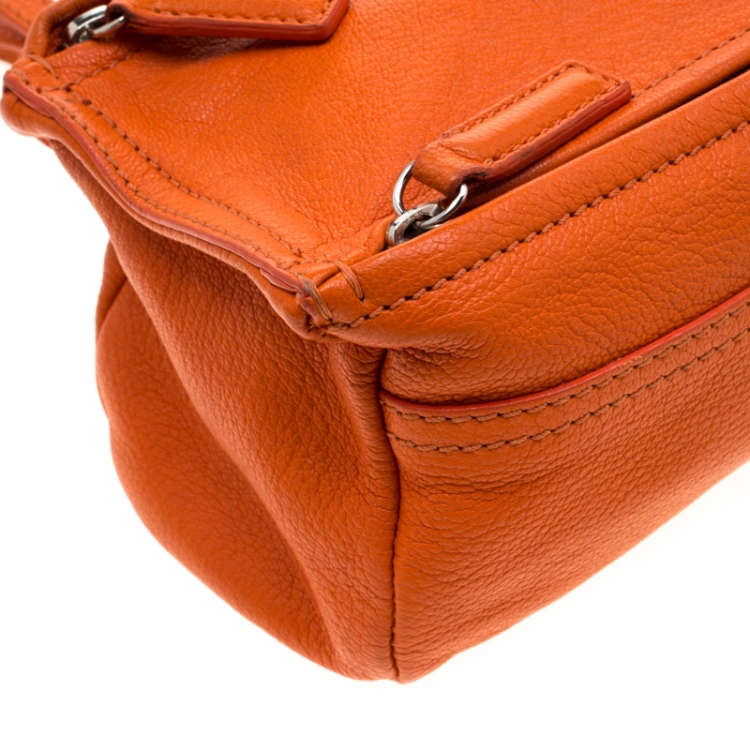 Pre Owned Givenchy Orange Leather Mini Pandora Crossbody Bag