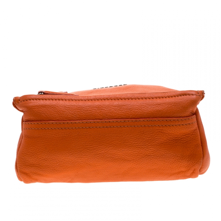 Pre Owned Givenchy Orange Leather Mini Pandora Crossbody Bag