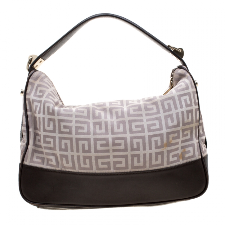 Pre Owned Givenchy Brown/Grey Monogram Canvas and Leather Small Hobo