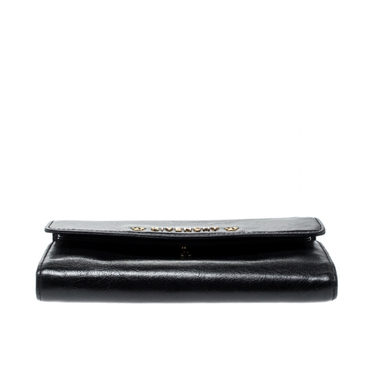 Pre Owned Givenchy Black Logo Star Leather Continental Flap Wallet