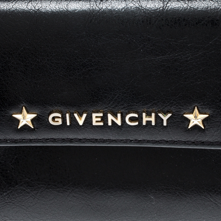 Pre Owned Givenchy Black Logo Star Leather Continental Flap Wallet