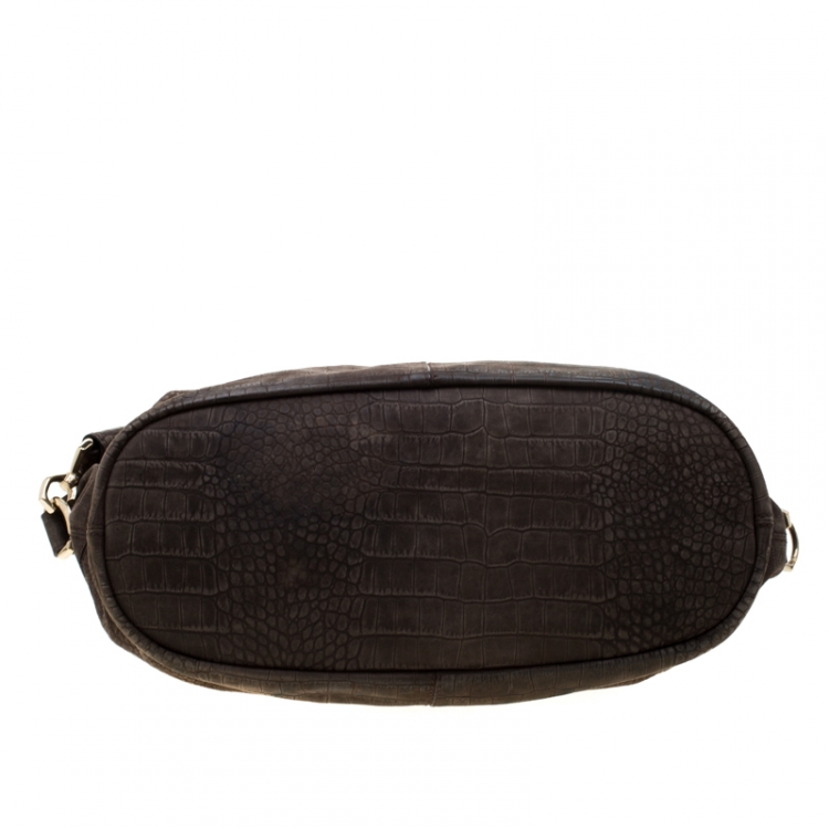 Pre Owned Givenchy Khaki Crocodile Embossed Nubuck Leather Nightingale Tote
