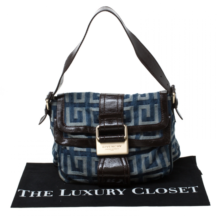 Pre Owned Givenchy Blue/Brown Monogram Denim and Leather Shoulder Bag