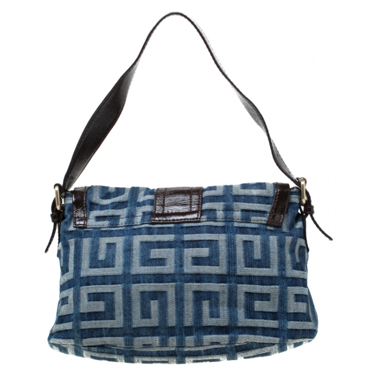 Pre Owned Givenchy Blue/Brown Monogram Denim and Leather Shoulder Bag