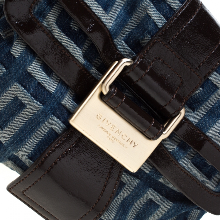 Pre Owned Givenchy Blue/Brown Monogram Denim and Leather Shoulder Bag