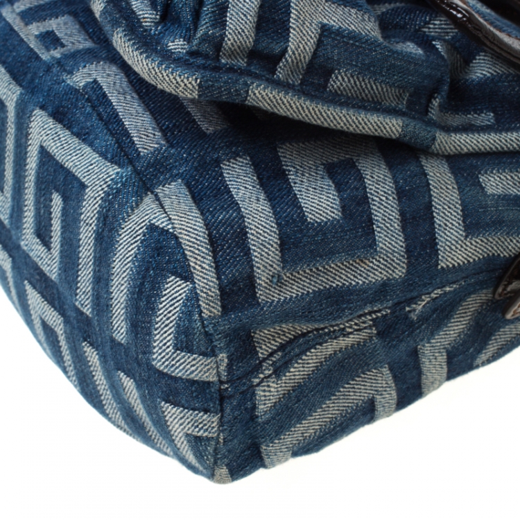 Pre Owned Givenchy Blue/Brown Monogram Denim and Leather Shoulder Bag