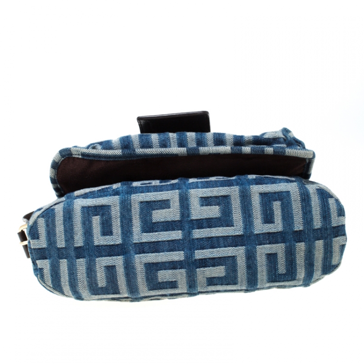 Pre Owned Givenchy Blue/Brown Monogram Denim and Leather Shoulder Bag