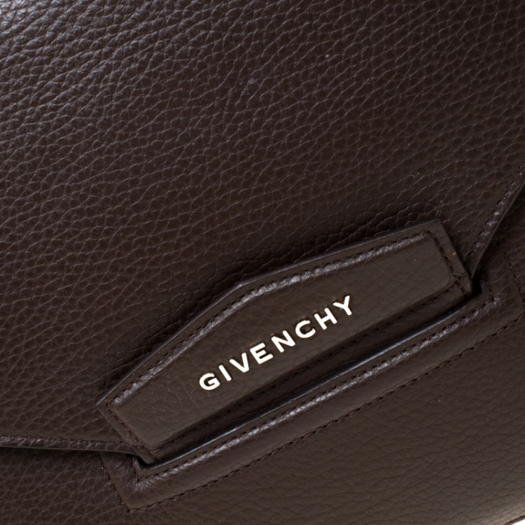 Pre Owned Givenchy Brown Leather Medium Antigona Envelope Clutch