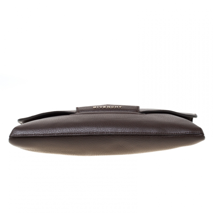 Pre Owned Givenchy Brown Leather Medium Antigona Envelope Clutch