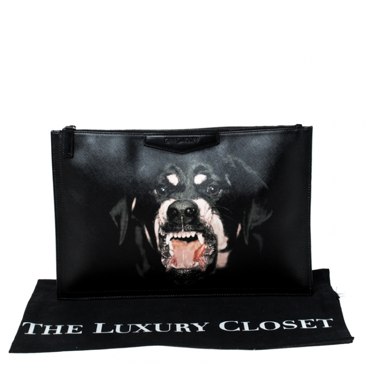 Pre Owned Givenchy Black Coated Canvas Rottweiler Face Clutch