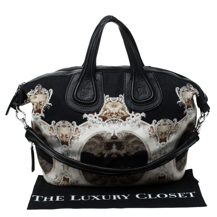 Pre Owned Givenchy Black/Beige Cathedral Print Canvas and Leather Nightingale Tote