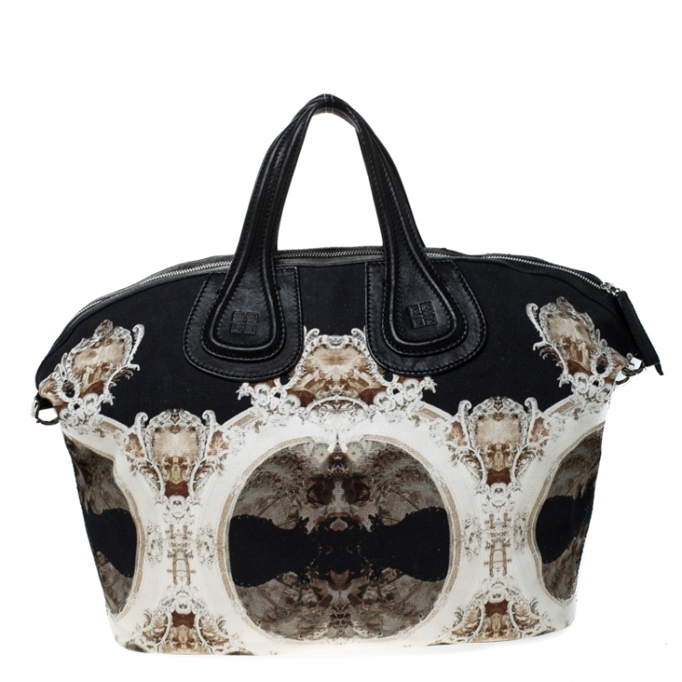 Pre Owned Givenchy Black/Beige Cathedral Print Canvas and Leather Nightingale Tote