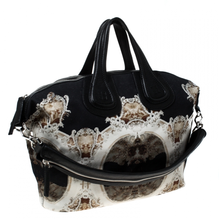 Pre Owned Givenchy Black/Beige Cathedral Print Canvas and Leather Nightingale Tote