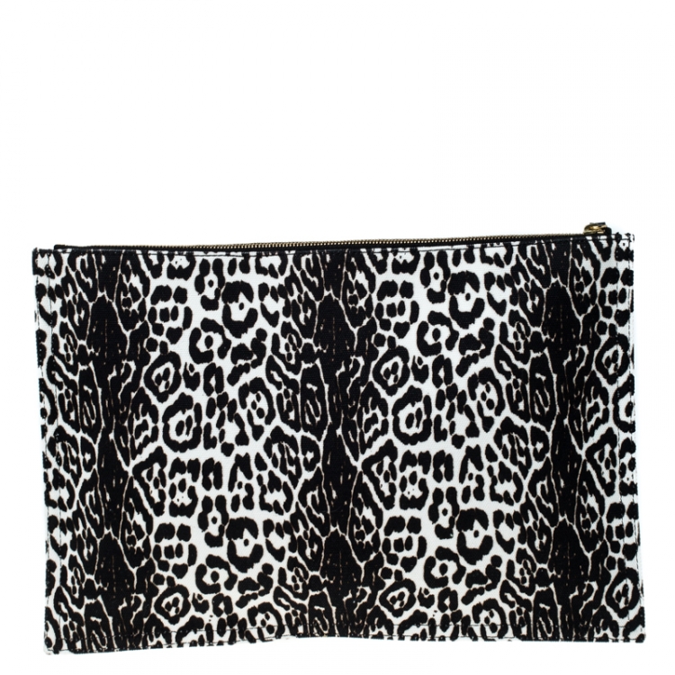 Pre Owned Givenchy Balck/White Leopard Print Canvas Clutch