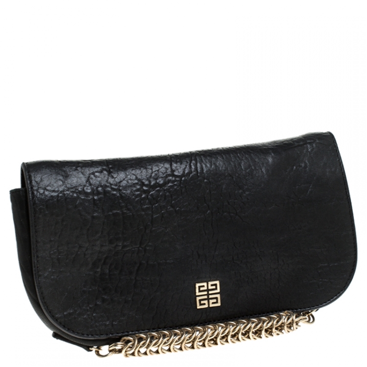 Pre Owned Givenchy Black Leater Chain Detail  Flap Clutch