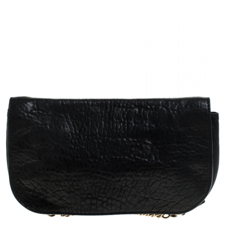 Pre Owned Givenchy Black Leater Chain Detail  Flap Clutch